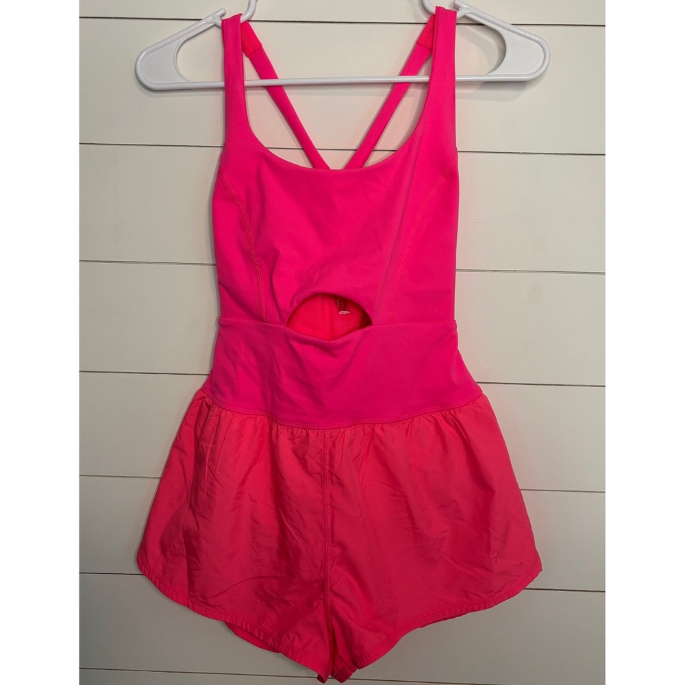 Free People Hot Shot Mini Romper Active Cutout Back Pocket XS - Picture 3 of 6